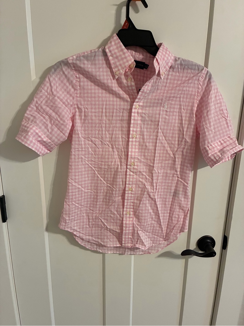 Ralph Lauren Pink Gingham Short-Sleeve Button-Down Shirt